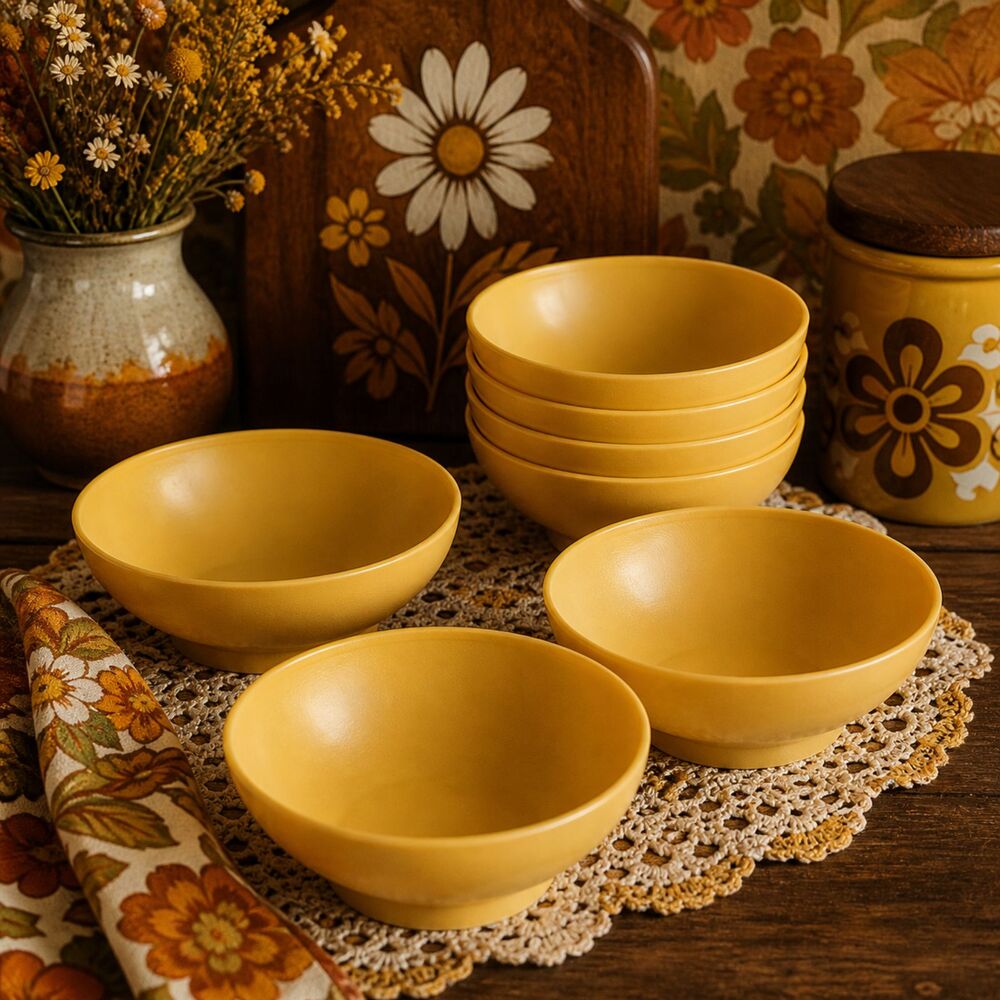 Vintage Tupperware Yellow Bowl Set 4 Retro 70s Kitchen Mustard Nesting